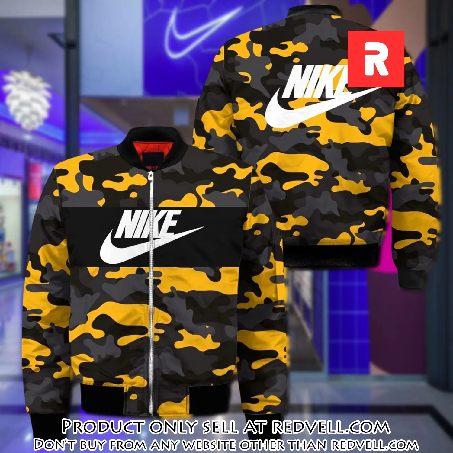 Nike yellow camo luxury brand premium bomber jacket clothing outfit for men women rv3946743